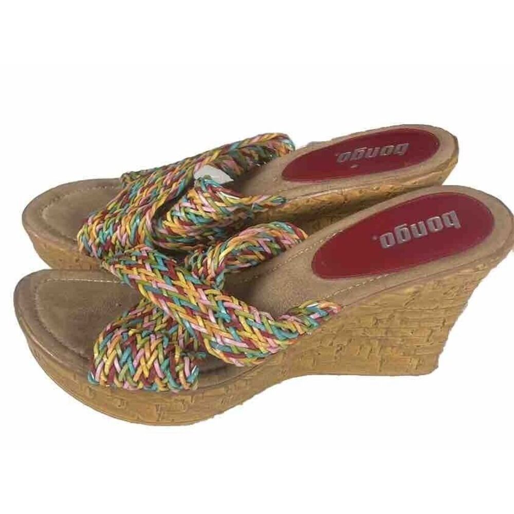 Bongo Daring Y2K  Women's‎ Brown Wedge Braided Sandals  Multi-colored Size 7M